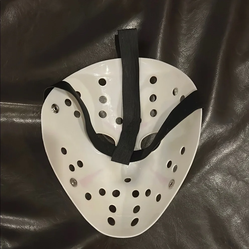Jason Halloween Horror Movie Hockey Mask with Red Accents Straps in Back